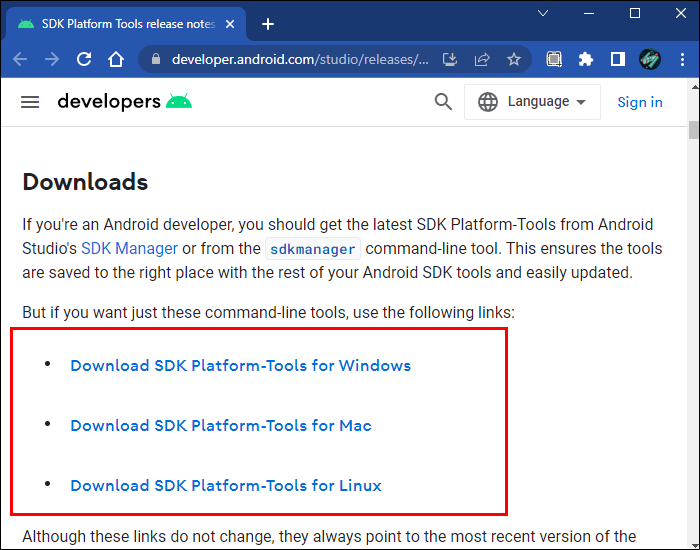 download sdk platform tools