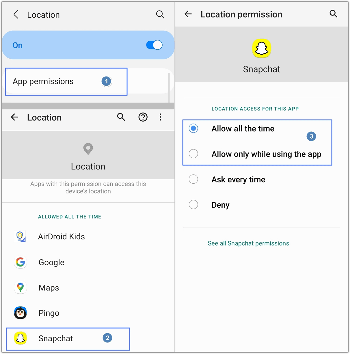 enable Location for Snapchat on Android