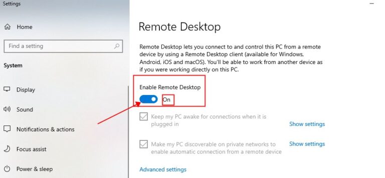 enable remote desktop