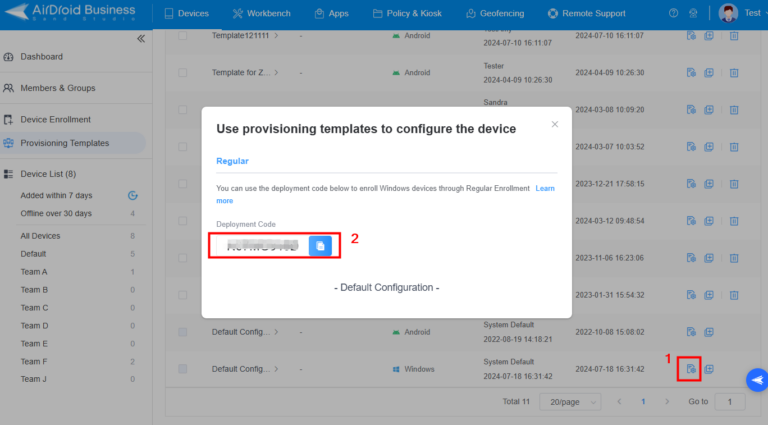 enroll device with template