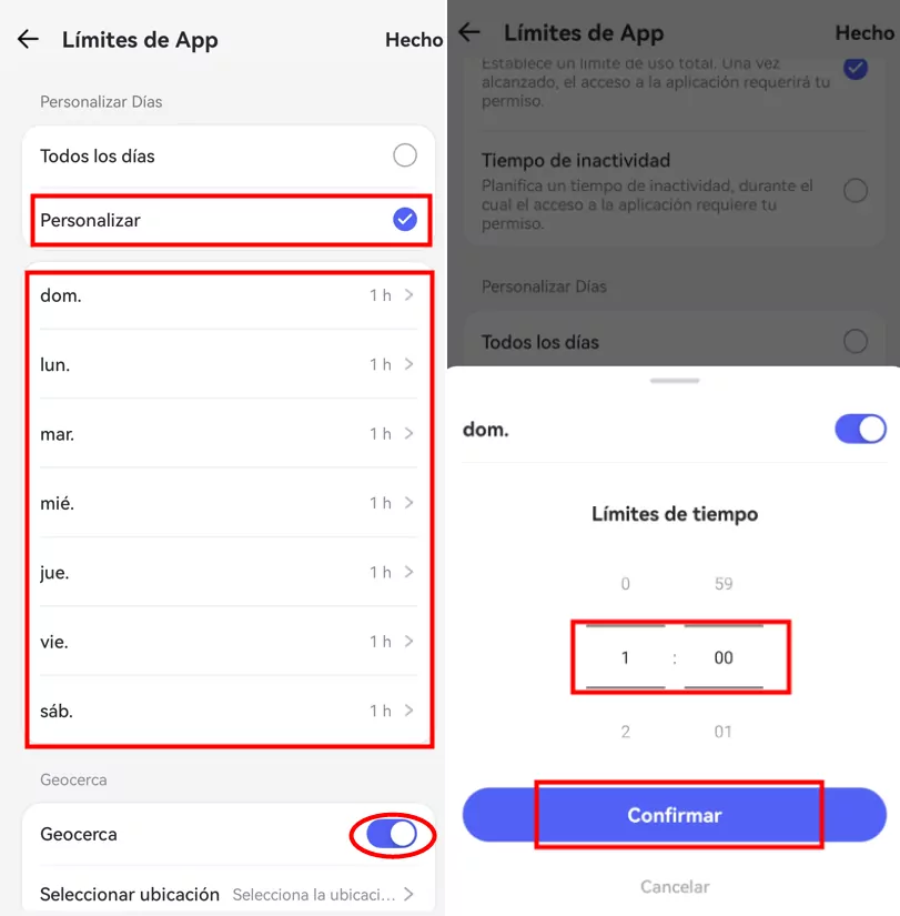 establece diferentes límites para la aplicación en cada día