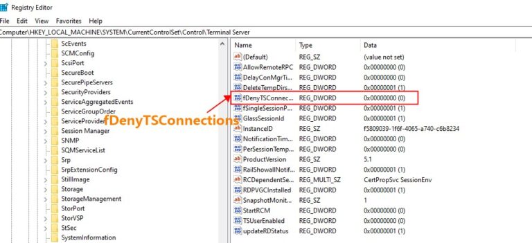 find fDenyTSConnections subkeyjpg