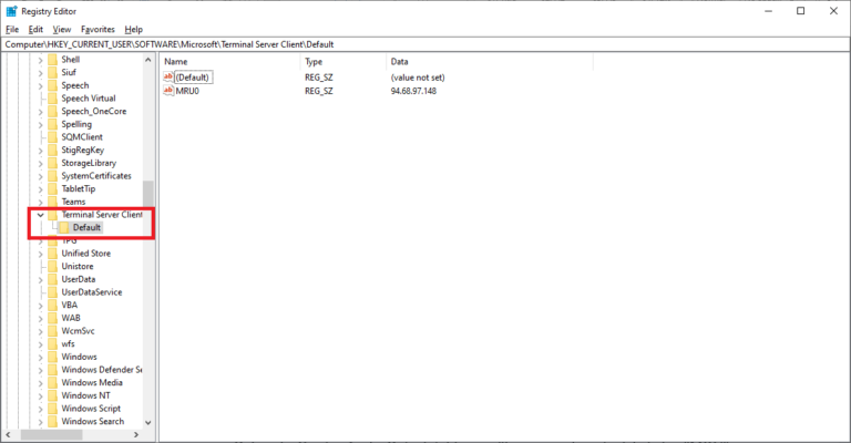 clear remote connection history from registry editor