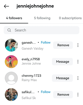 Followers List on Instagram