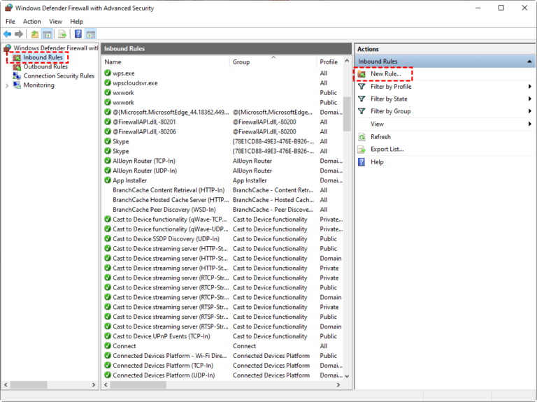 inbound rules firewall