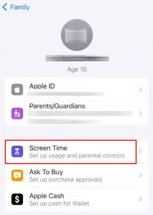 Screen Time on iPhone Family Sharing