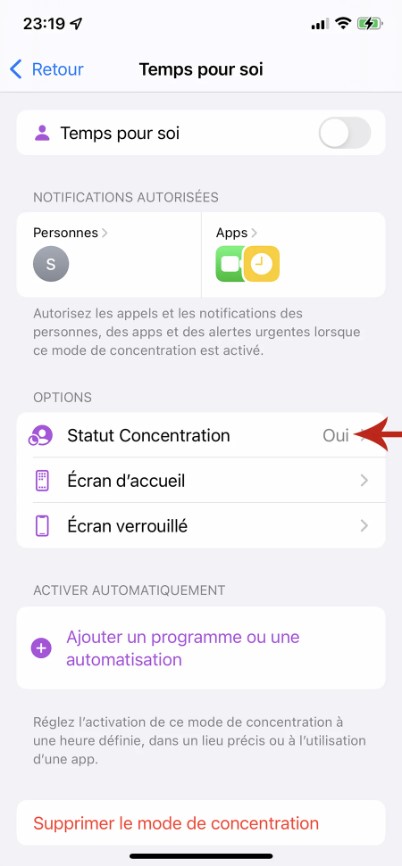 iPhone Statut Concentration