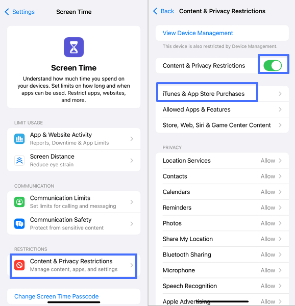 iTunes & App Store Purchases in Content & Privacy Restrictions