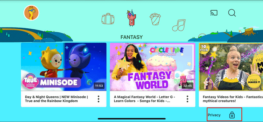 lock icon on YouTube Kids