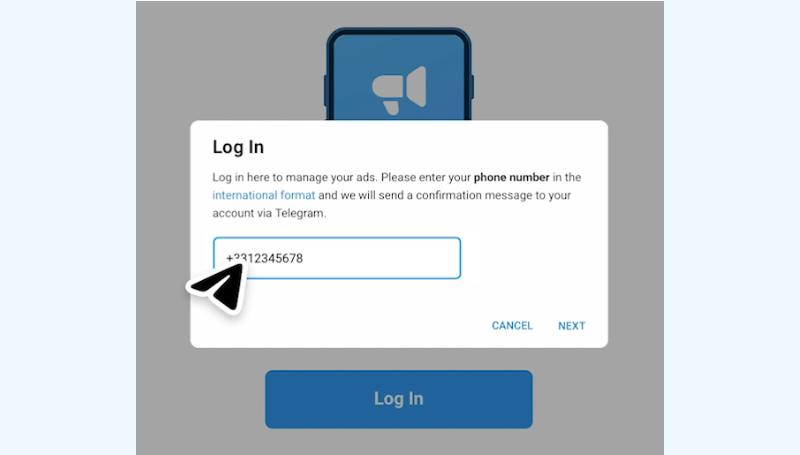 Log in Telegram Ads platform