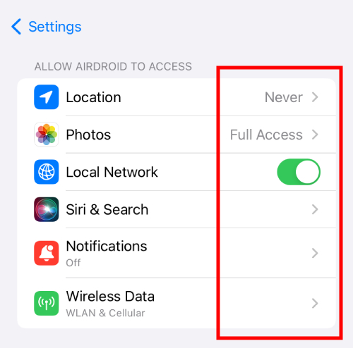 manage permission on apps iPhone