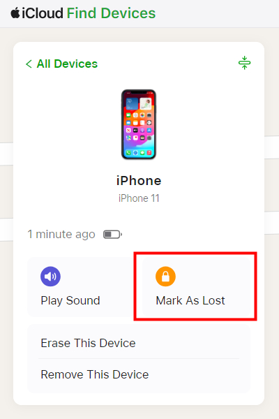 mark as lost on iCloud Find My