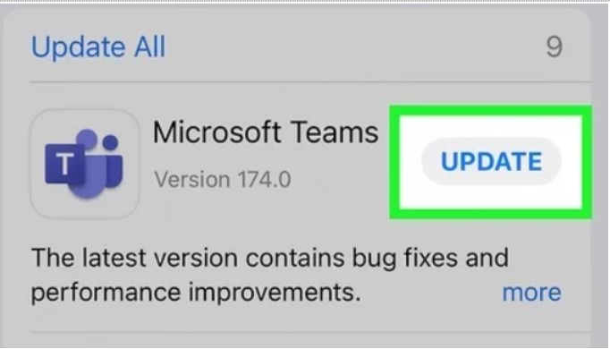 update Teams on phone
