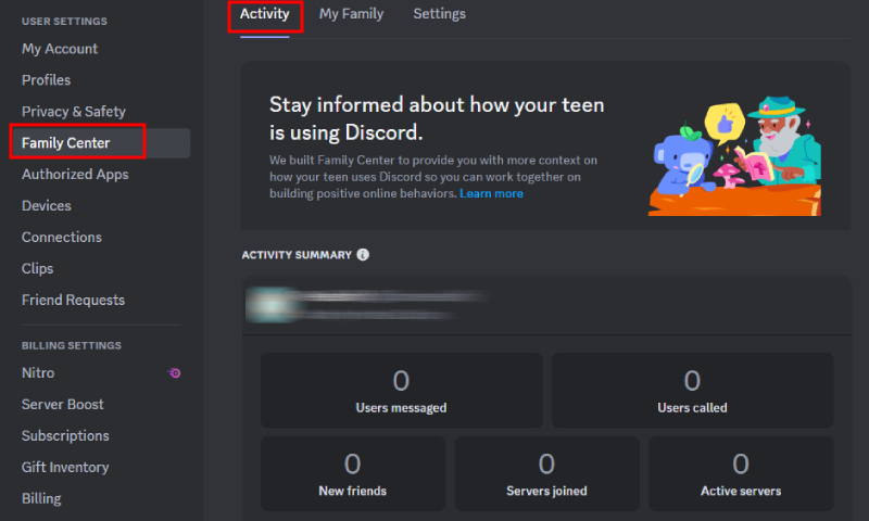 Discord monitor teen activity