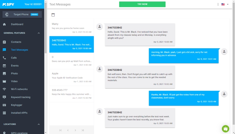 mSpy text messages tracker