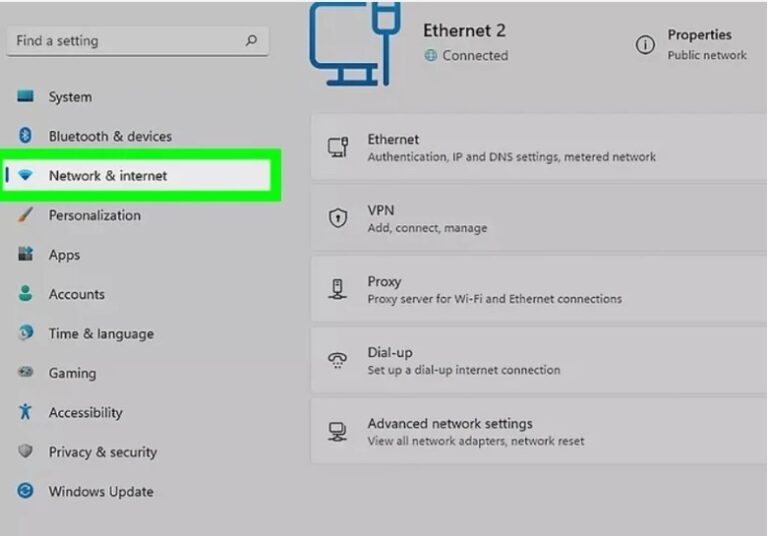 Network and internet settings