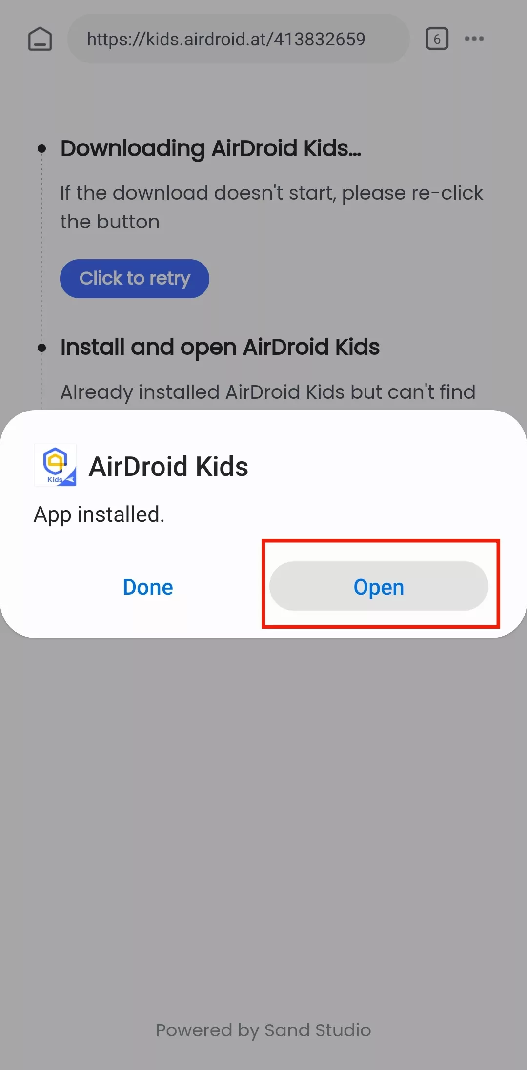 Open AirDroid Kids on Kid's Device 