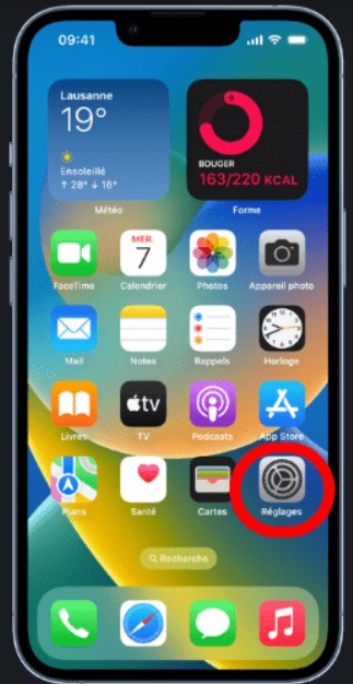 Ouvrir Réglages iPhone