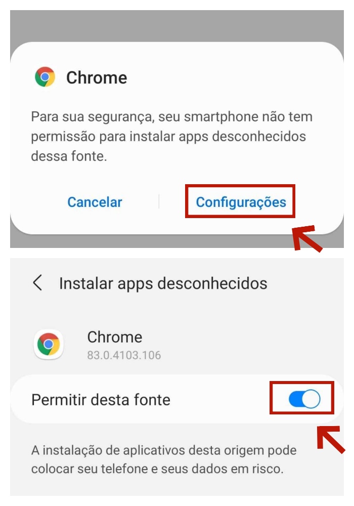 instale aplicativos de fontes desconhecidas