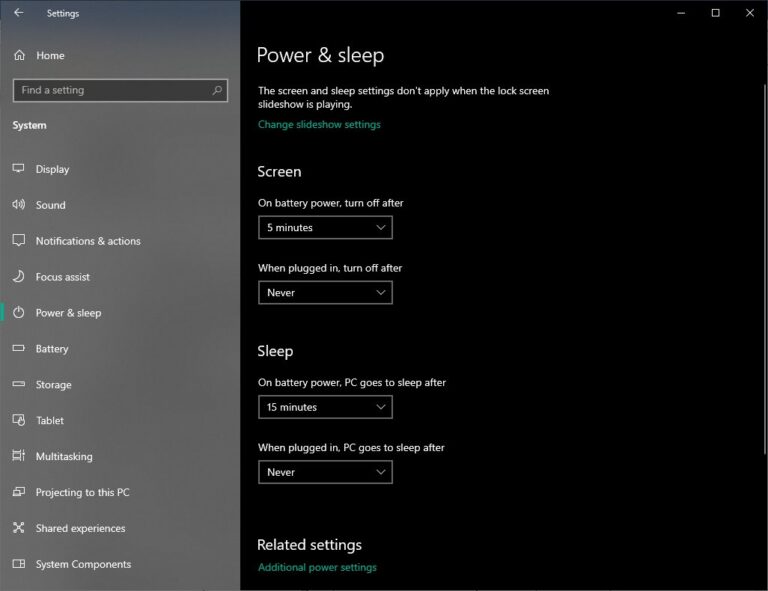 open power and sleep settings