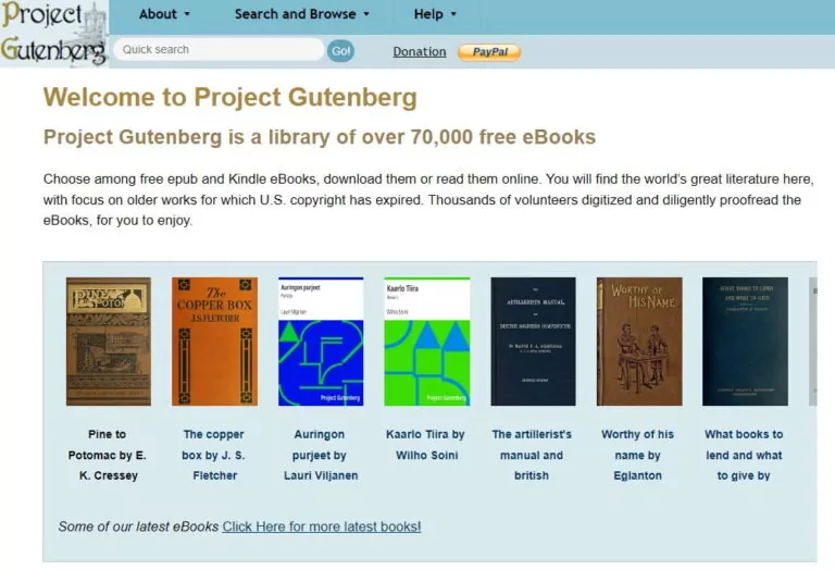 página web del proyecto gutenberg