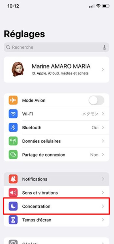 Réglages Concentration iPhone