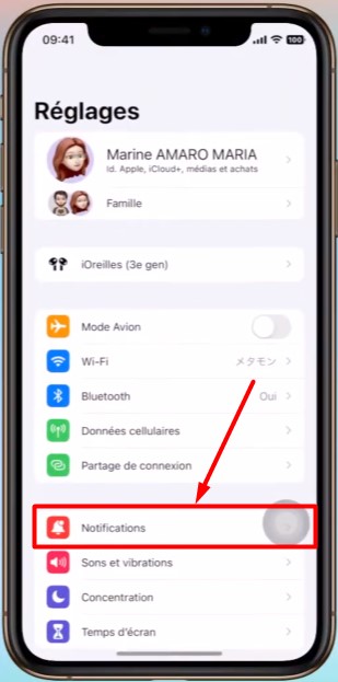 Réglages iPhone notifications