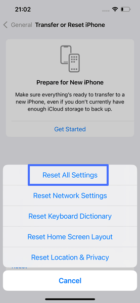 Reset All Settings