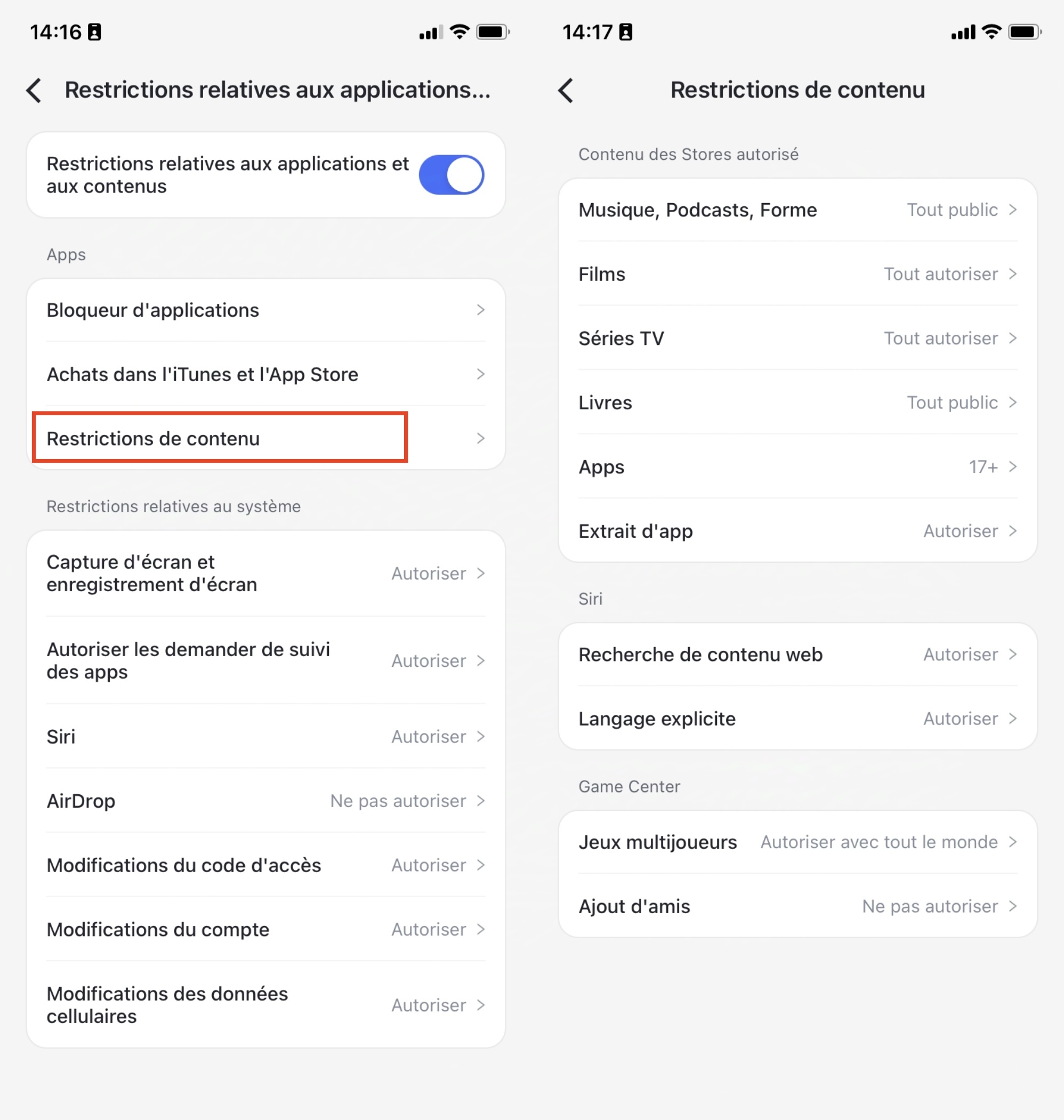 Restrictions de contenu du téléphone iOS