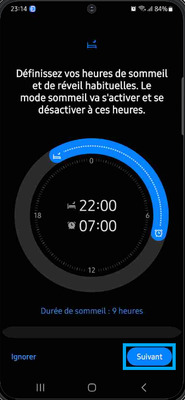 Configurer heures mode sommeil Samsung