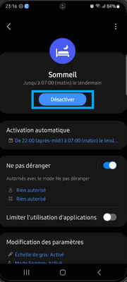 Désactiver le mode sommeil Samsung