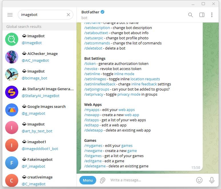 Search images in telegram