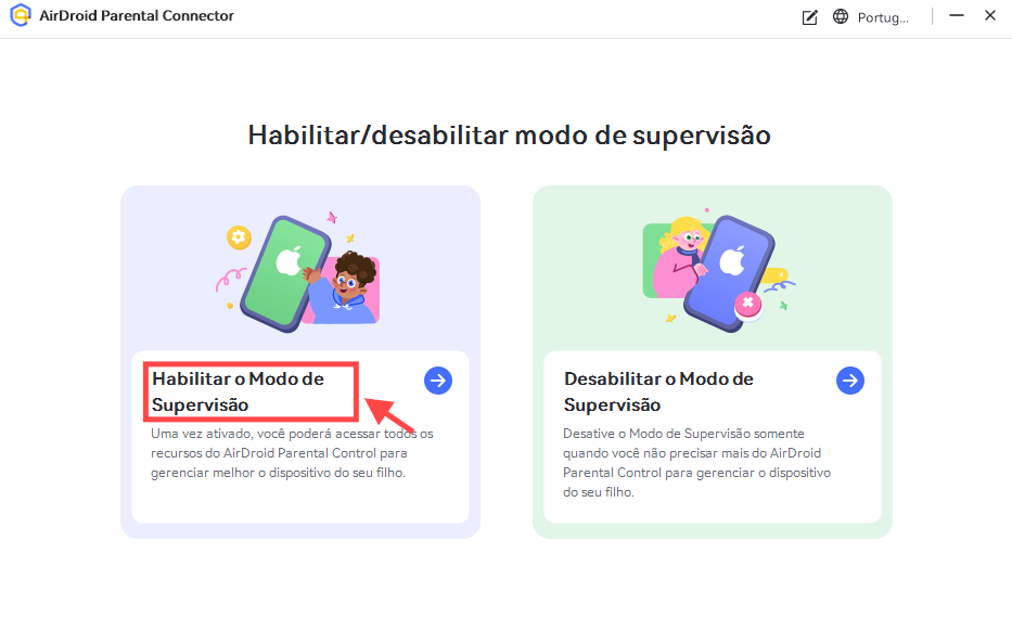 selecione ativar o modo de supervisão