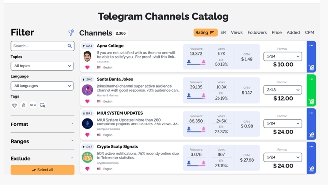 Select Channles from Catalog