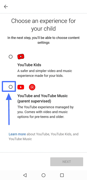 select YouTube (parent supervised)