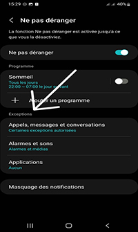 Sélectionnez Une Option Affichée Dans Le Menu « Exceptions »