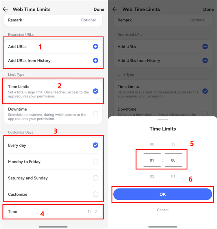 definir limites de tempo para sites