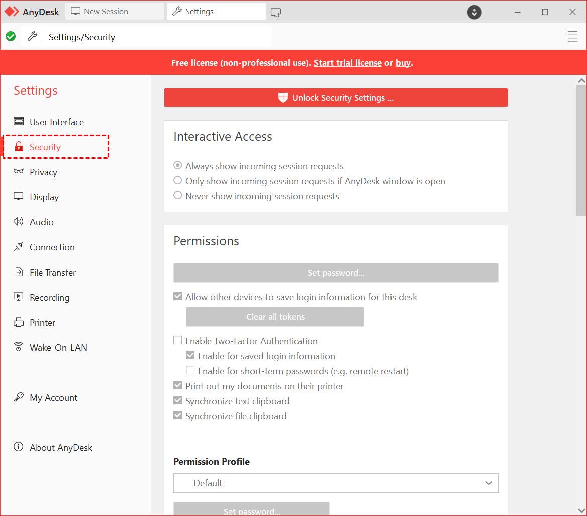 settings security anydesk