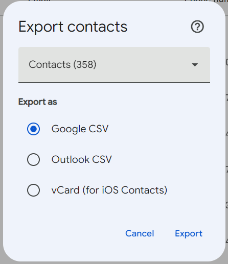 export Google contacts as