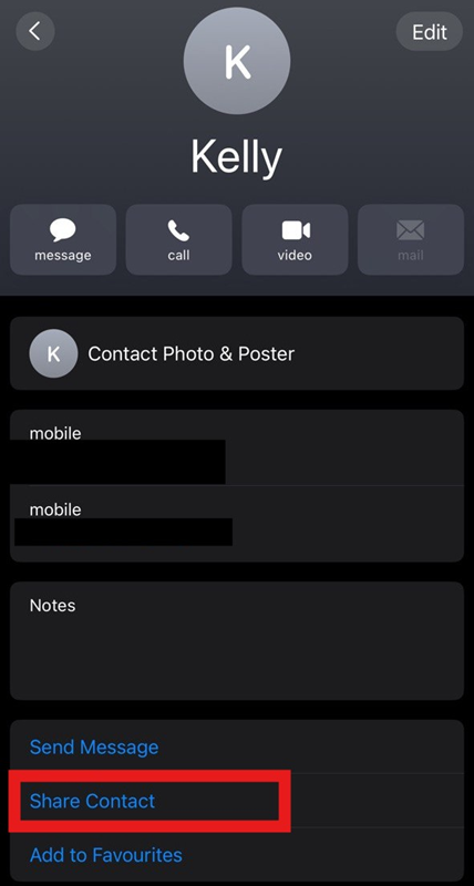 Share Contact in iPhone