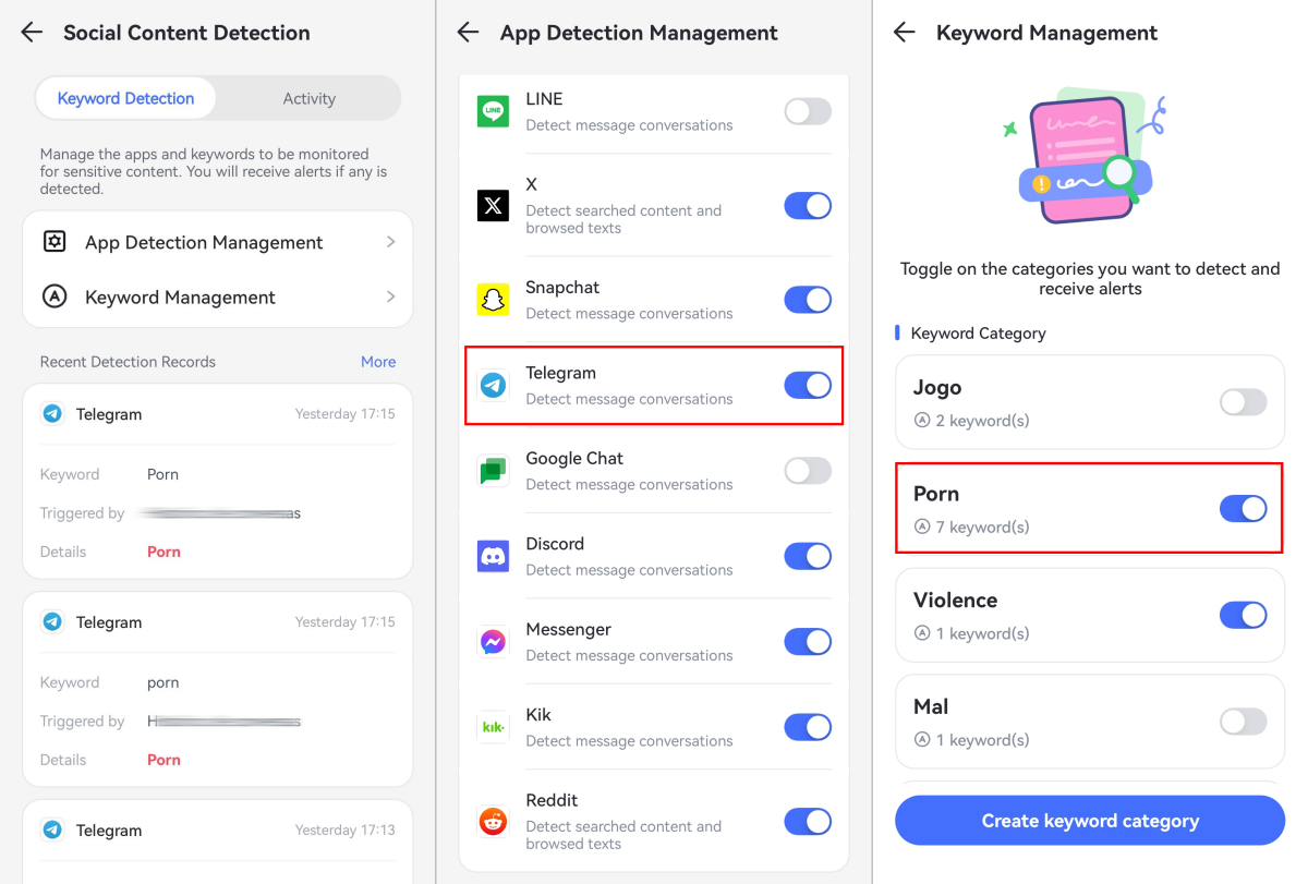 social content detection for Telegram