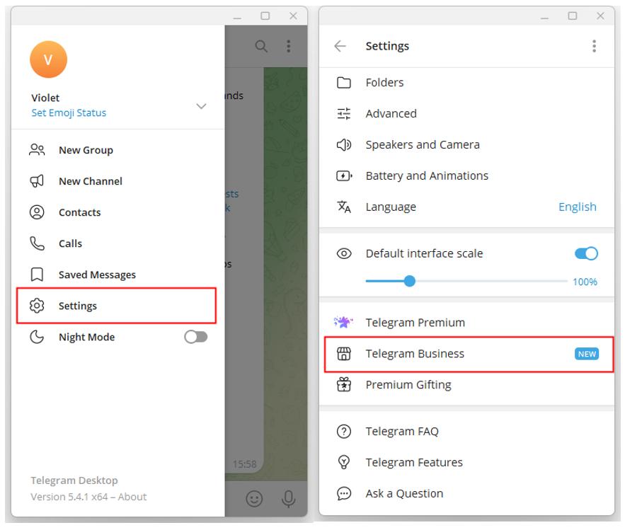 How to enable telegram business