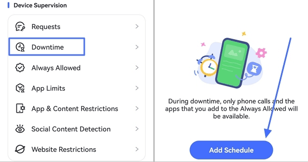 tap Add Schedule on Downtime for Android
