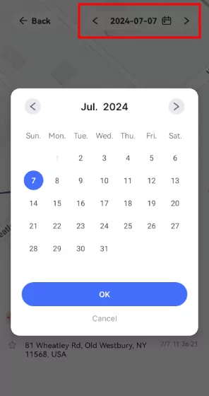 tap calendar icon to view location history