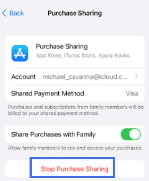 tap Stop Purchase Sharing