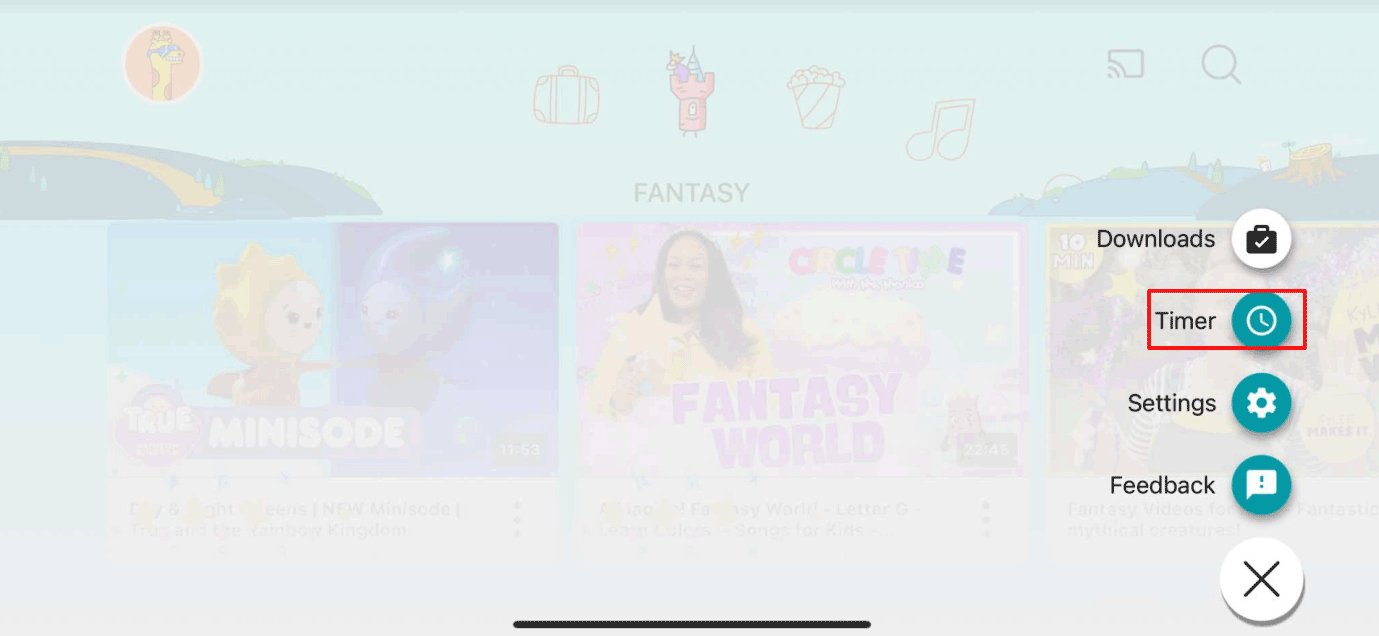 YouTube Kidsでタイマーをタップ