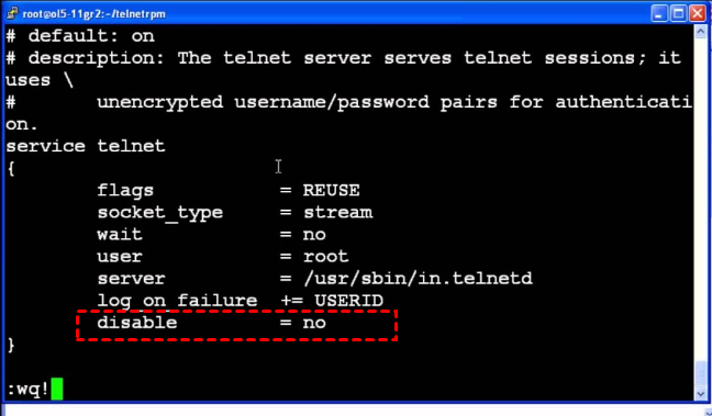 telnet configuration file enable