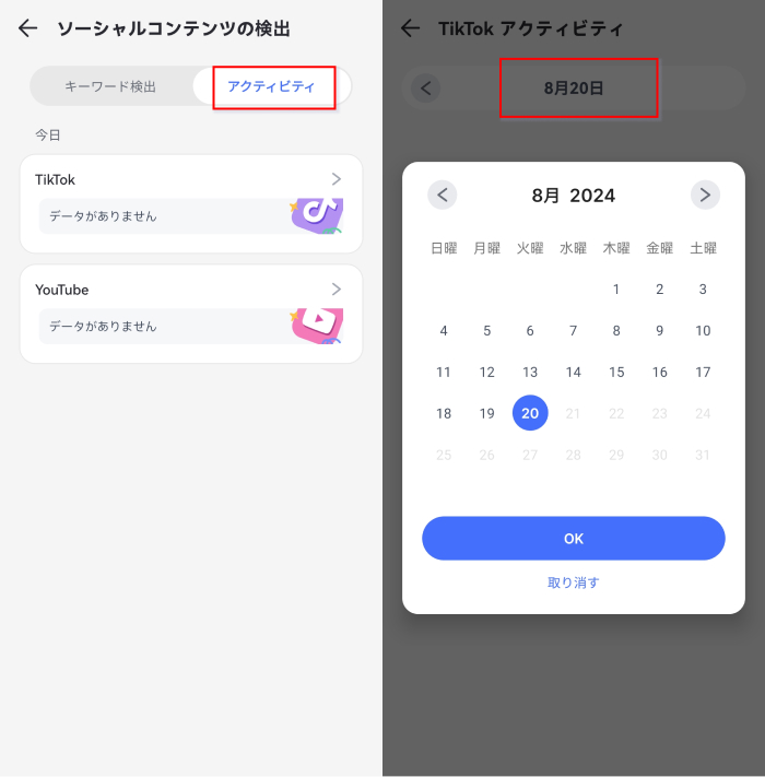 tiktokとYoutubeのアクティビティチェック