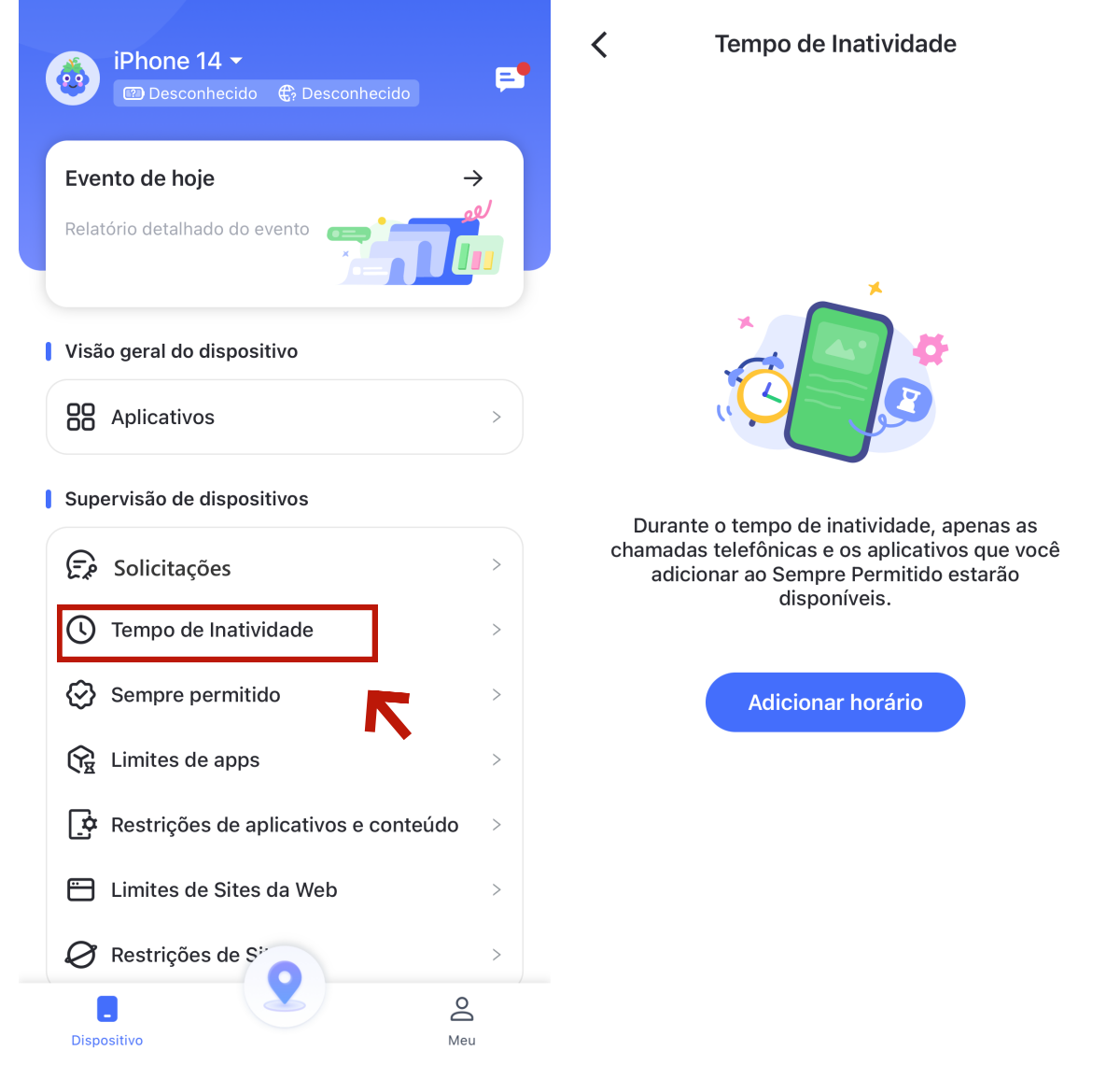 toque em adicionar horário no tempo de inatividade para iphone