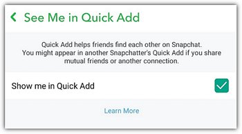 toggle off the Quick Add setting on Snapchat